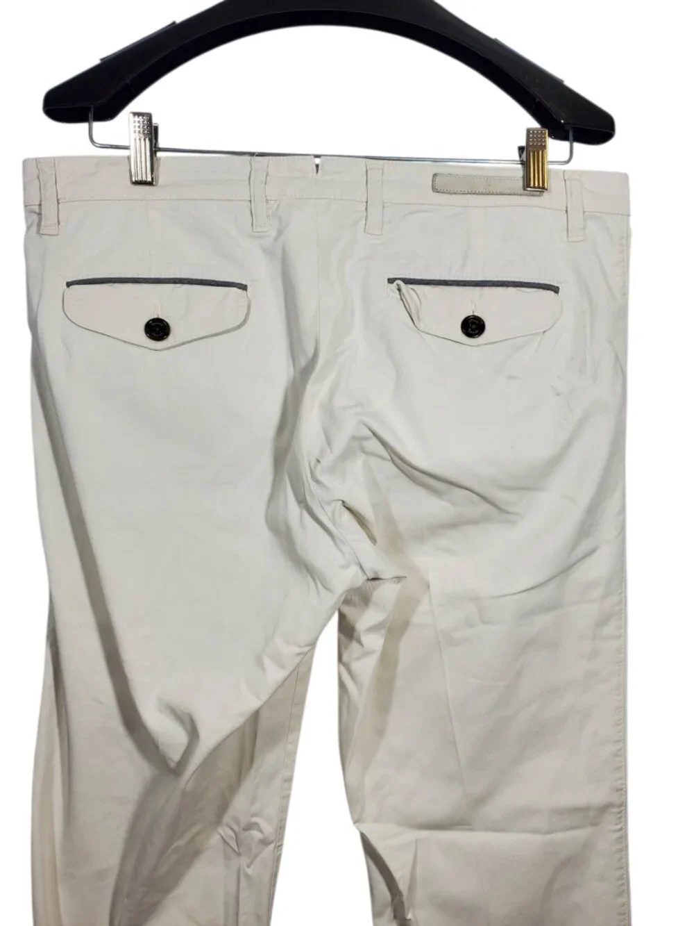 Eleventy Chino Pants Men's 34 Ivory Beige Flat Front Flap-Pockets Straight Leg